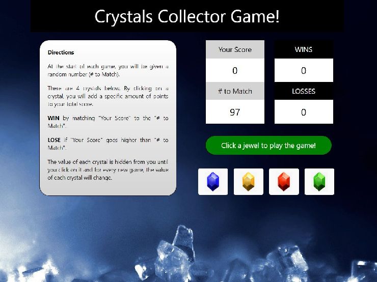 APPLICATION Crystals Collector Game