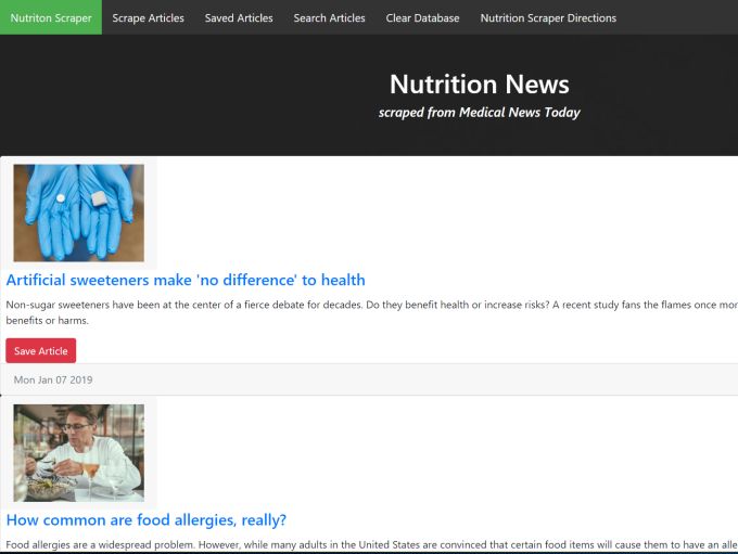 Scrape Nutrition Articles